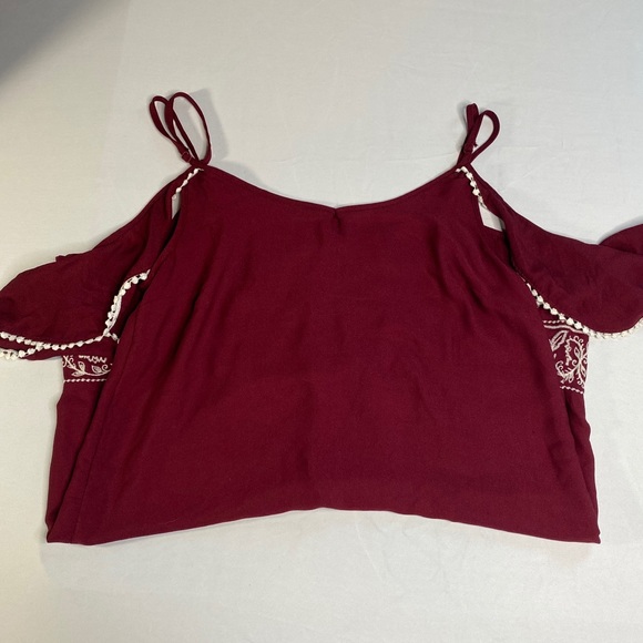 Burgundy Embroidered Sun Dress Shoulder Less - Picture 6 of 8